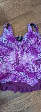 Women’s Flattering Purple Printed Ruffle Tiered 2 Piece Bathing Suit